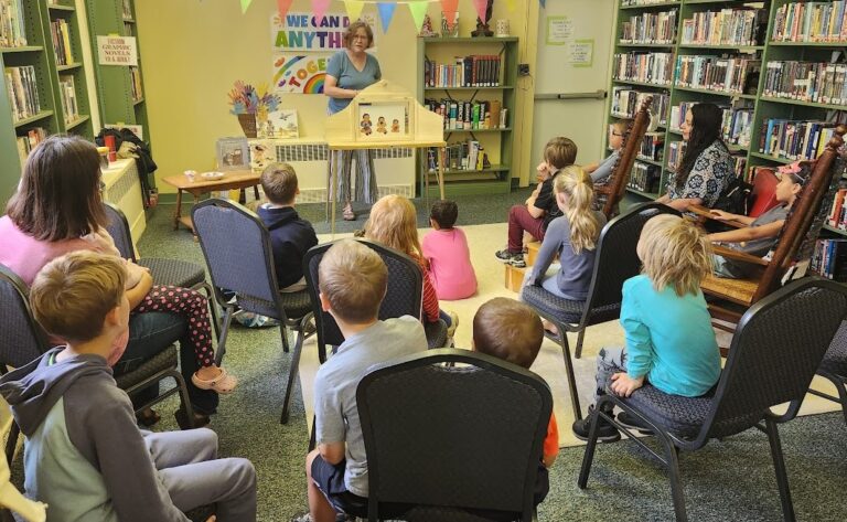 group of kids at library